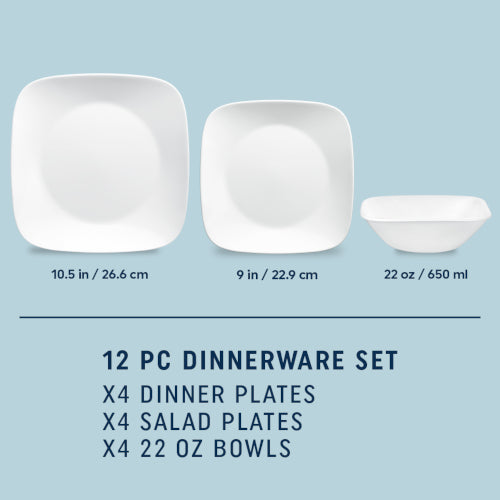 Corelle® Square™ Pure White 12-piece Dinnerware Set. Service for 4 - Image 2