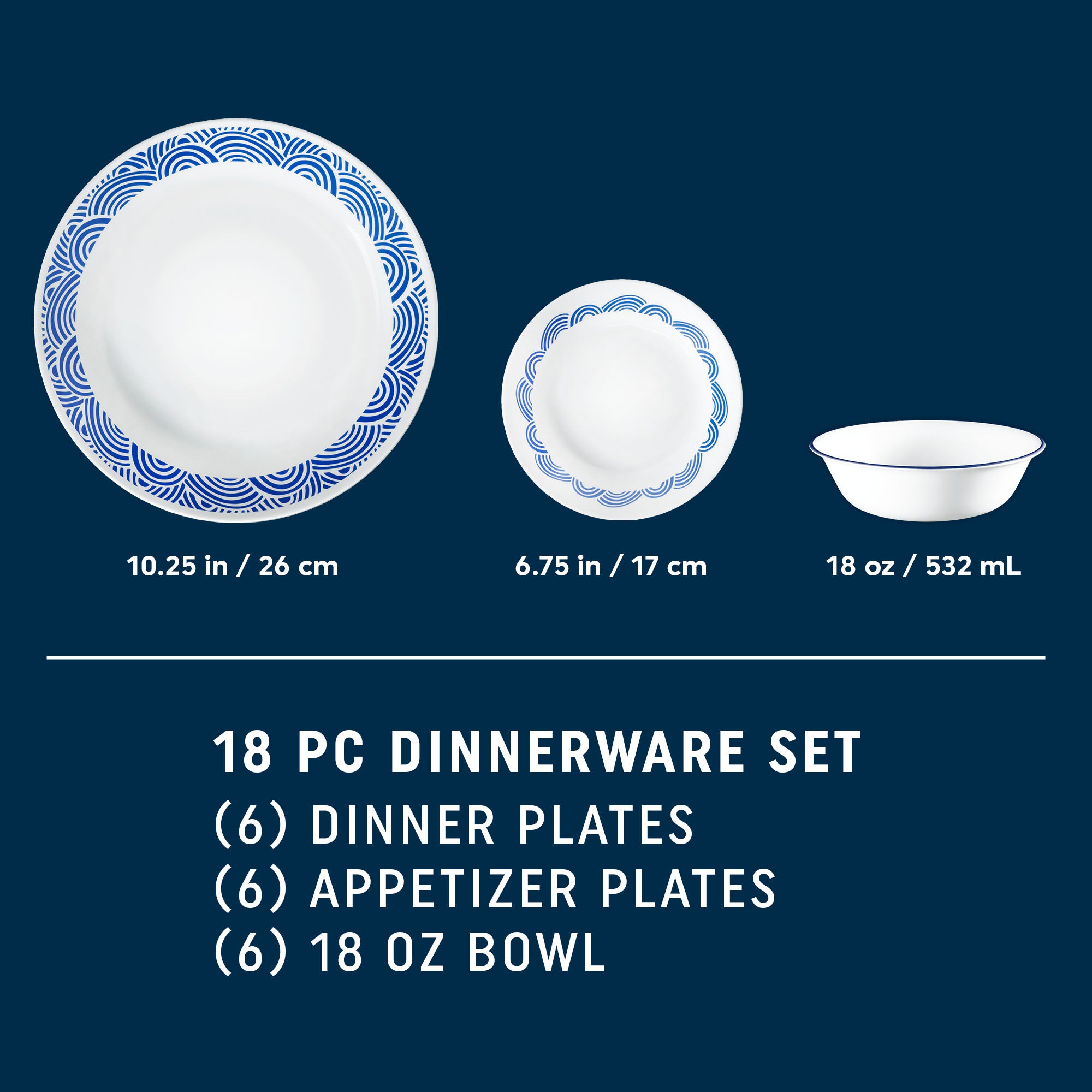Corelle® Rolling Waves 18-piece Dinnerware Set. Service for 6 - Image 2